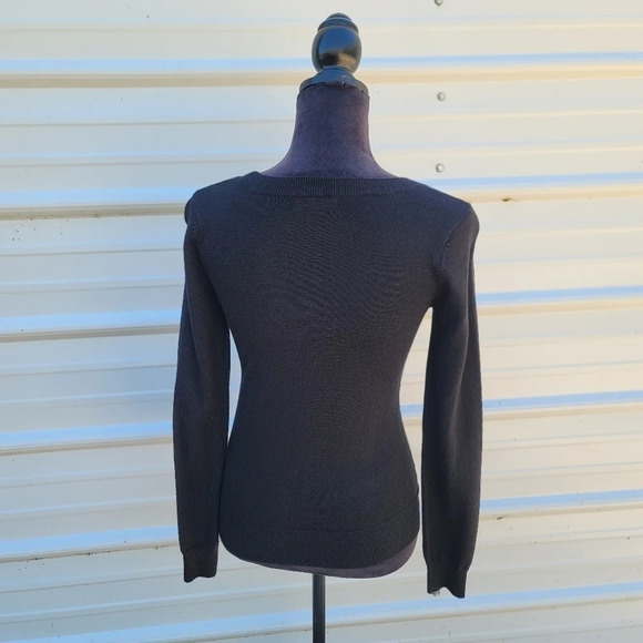 Calvin Klein Women's Black Sequin Embellished Long Sleeve Wool Blend Sweater XS - Picture 3 of 8